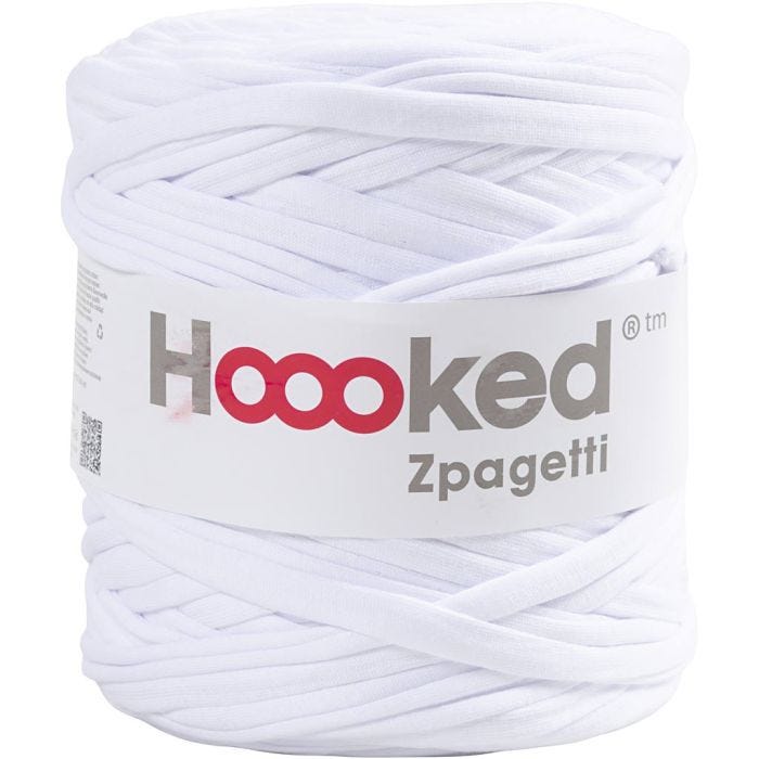 Hoooked Zpagetti garn, L: 120 M, tykkelse 10-15 mm, hvid, 900 g/ 1 ngl.