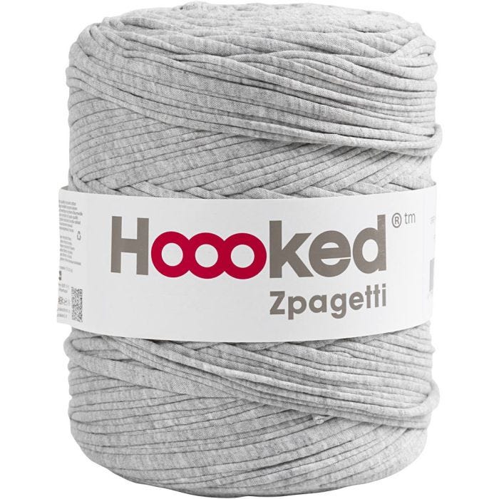 Hoooked Zpagetti garn, L: 120 M, tykkelse 10-15 mm, grå, 900 g/ 1 ngl.