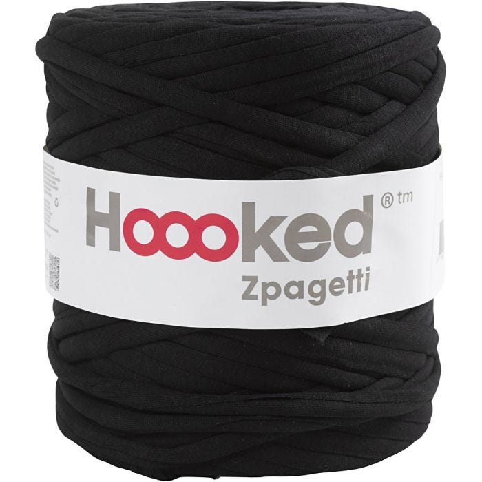 Hoooked Zpagetti garn, L: 120 M, tykkelse 10-15 mm, sort, 900 g/ 1 ngl.