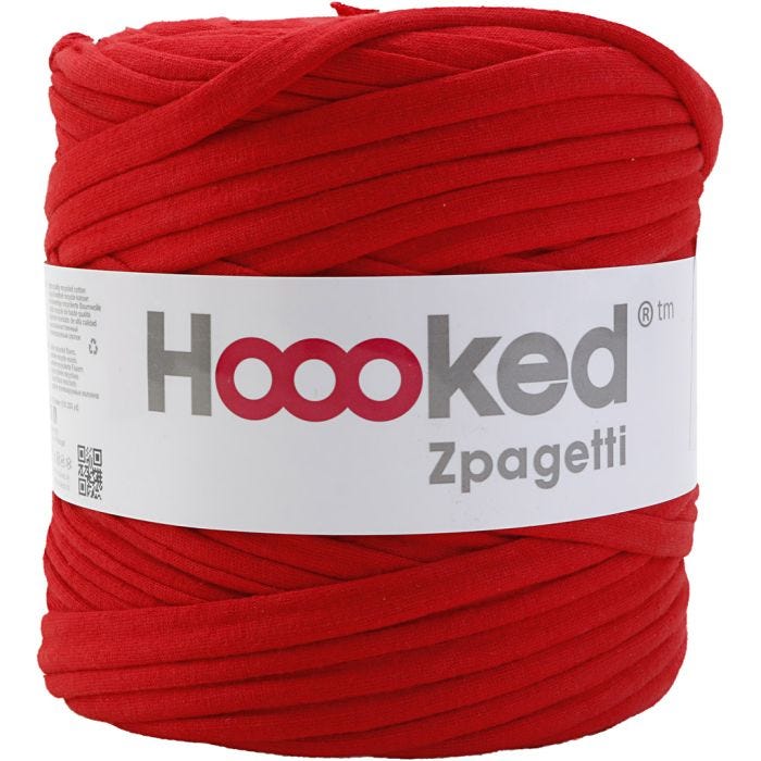 Hoooked Zpagetti garn, tykkelse 10-15 mm, rød, 900 g/ 1 ngl., 120 m