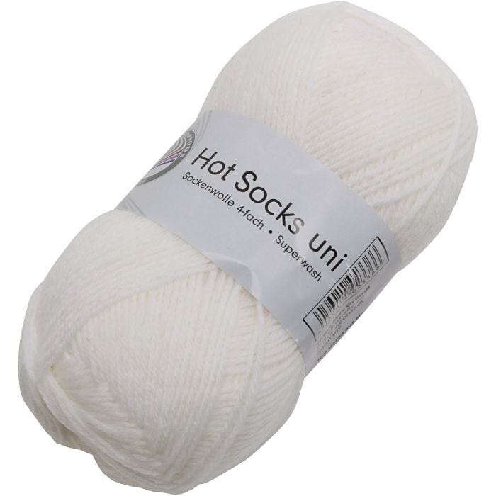 Hot Socks strømpegarn - Råhvid, 50 g/ 1 stk.