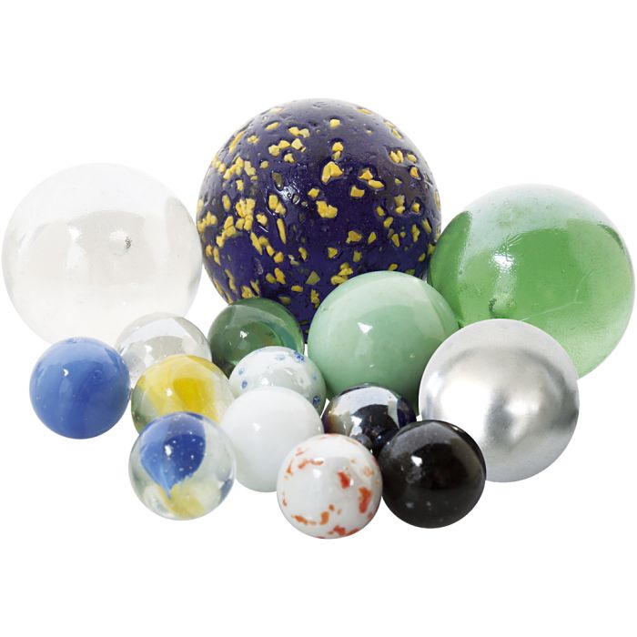 Glaskugler, diam. 16-25-34-40 mm, str. 16+25+35 mm, 170 stk./ 1 pk.