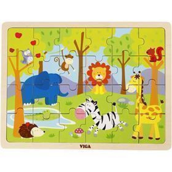 VIGA Træpuslespil, safaridyr, str. 30x22,5 cm, 24 brikker, 1 stk.
