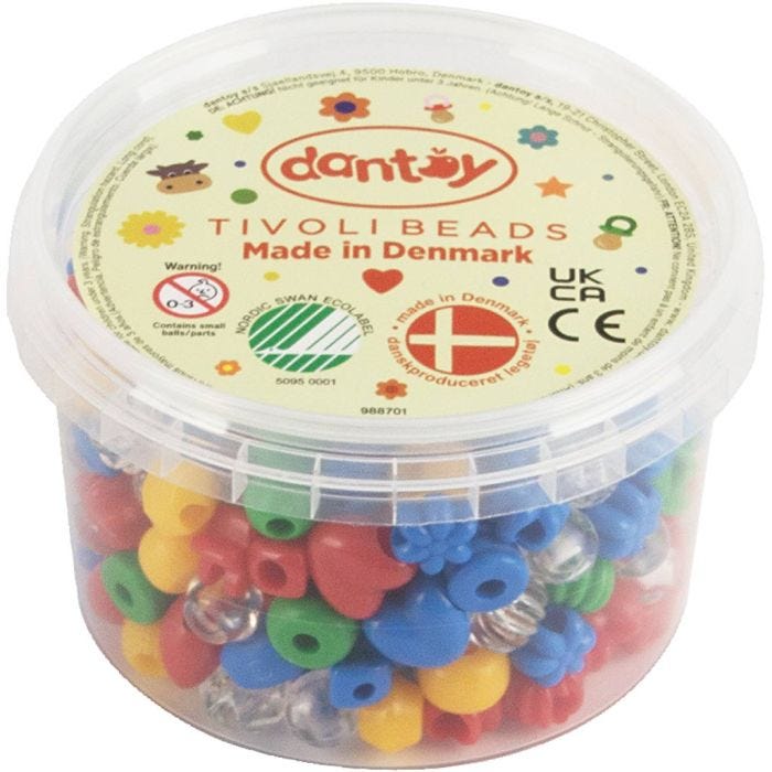 dantoy perler, diam. 5-8 mm, hulstr. 4 mm, ass. farver, 280 stk./ 1 pk.