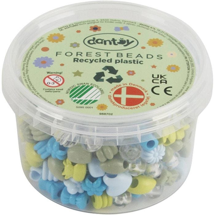 dantoy perler, Genbrugsplast, diam. 5-8 mm, hulstr. 4 mm, blå/grøn harmoni, 280 stk./ 1 pk.
