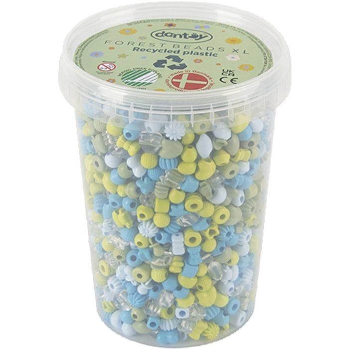 dantoy perler, Genbrugsplast, diam. 5-8 mm, hulstr. 4 mm, blå/grøn harmoni, 1580 stk./ 1 pk.