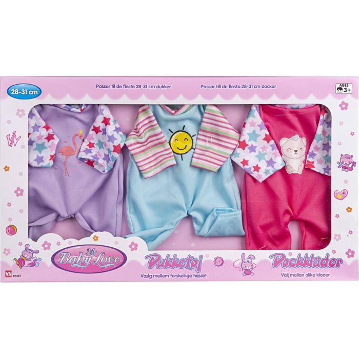 My Baby Love Dukketøj, L: 28-31 cm, Indhold kan variere, 3 sæt/ 1 pk.