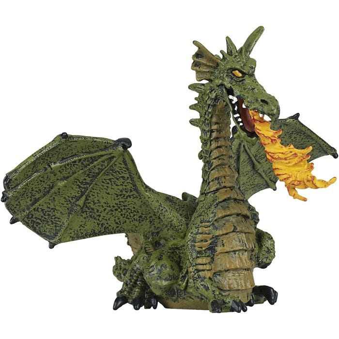 papo Drage grøn med flammer, 15 cm, 1 stk.