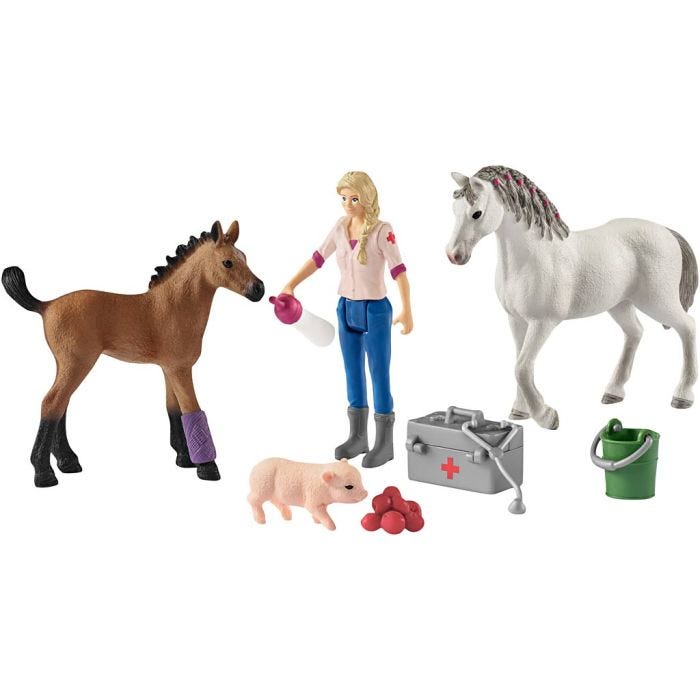Schleich Bondegårdsdyr, Veterinærsygeplejerske med heste, 11,5x19x5,5 cm, 1 stk.