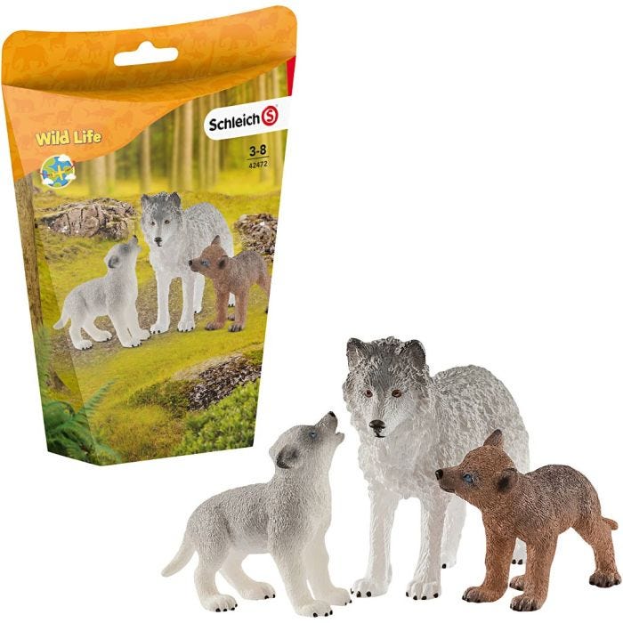 Schleich Nordiske Vilde Dyr, Hunulv med unger, str. 19,2x13,6x5,8 cm, 1 stk.