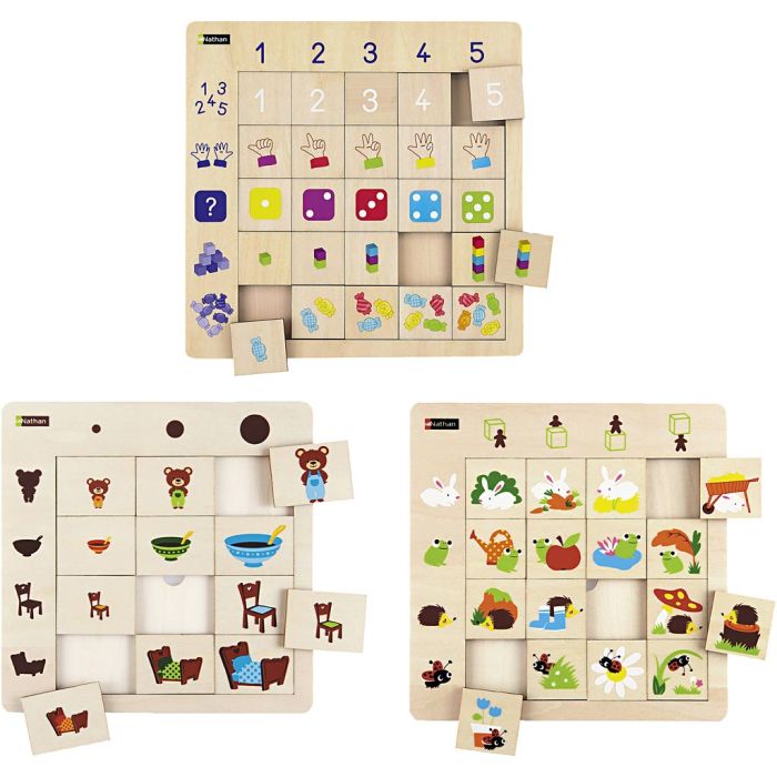 Læringsspil, Placering + Størrelse + Tal, 12-25 brikker, 1 pk.