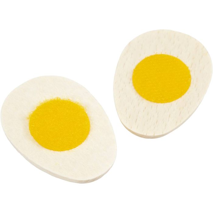 Madvarer i træ, Æg m/velcro, str. 37x49x39 mm, 2 dele/ 1 pk.