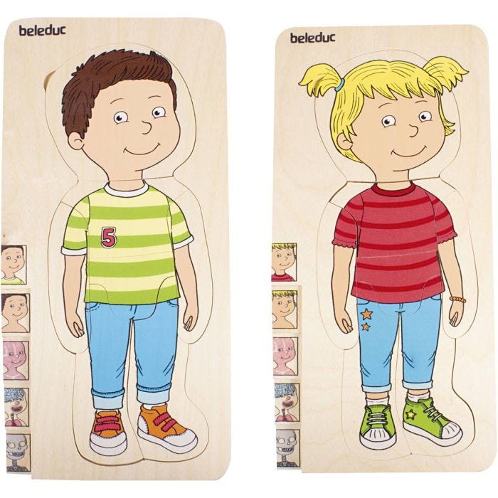 Lag på lag-træpuslespil om kroppen, str. 29x14x19 cm, 2 stk./ 1 sæt