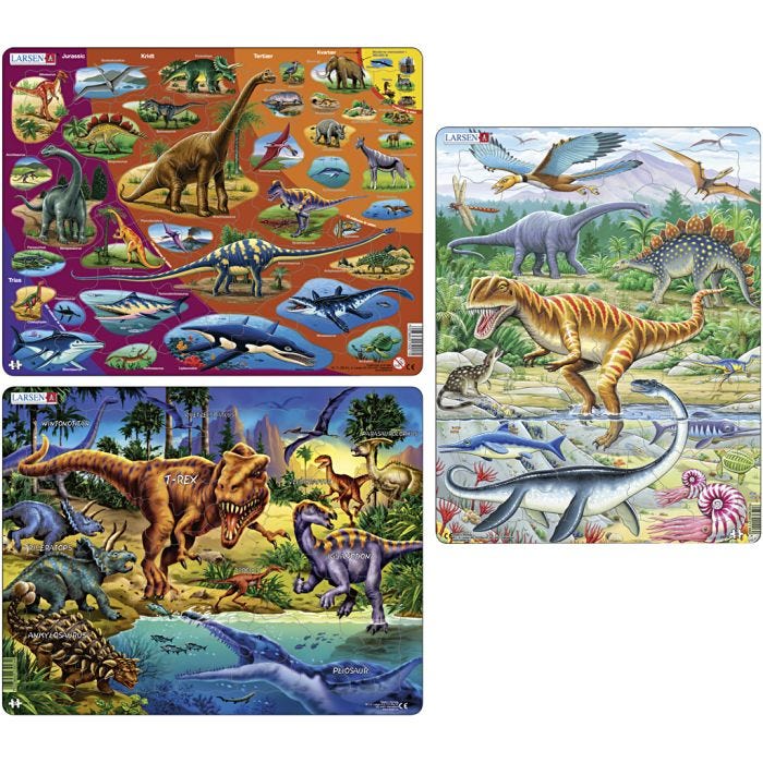 Puslespil dinosaurer, str. 28,5x36,5 cm, 35-69 brikker, 3 stk./ 1 pk.