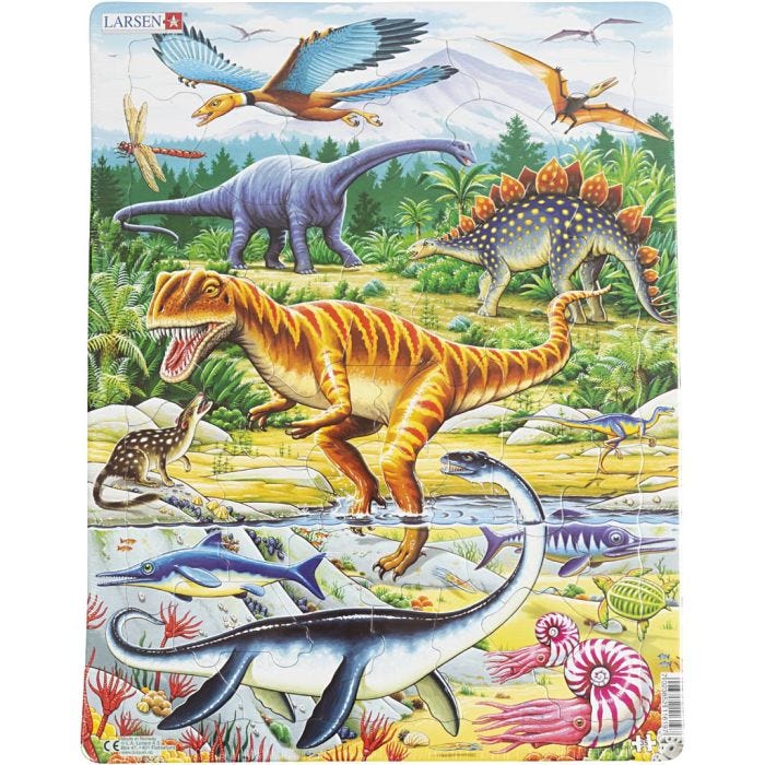 Puslespil, Dinosaurer, str. 28,5x36,5 cm, 1 stk., 35 brikker