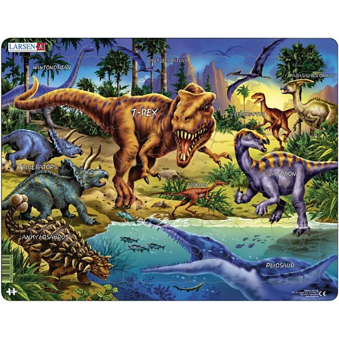 Puslespil, Dinosaurer, str. 28,5x36,5 cm, 1 stk., 57 brikker