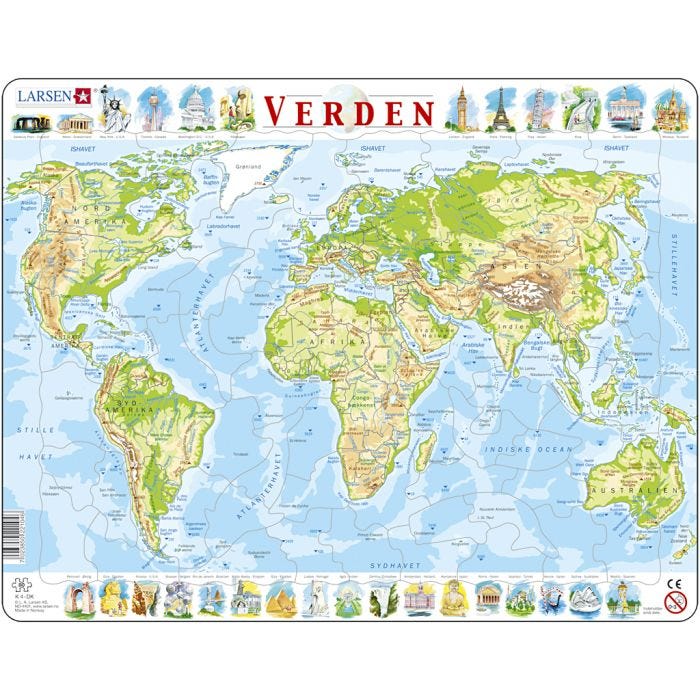 Puslespil, Verden, str. 28,5x36,5 cm, 80 brikker, 1 stk.