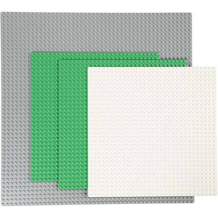 LEGO® Classic Byggeplader, str. 25x25 + 38x38 cm, grøn, grå, hvid, 4 stk./ 1 pk.