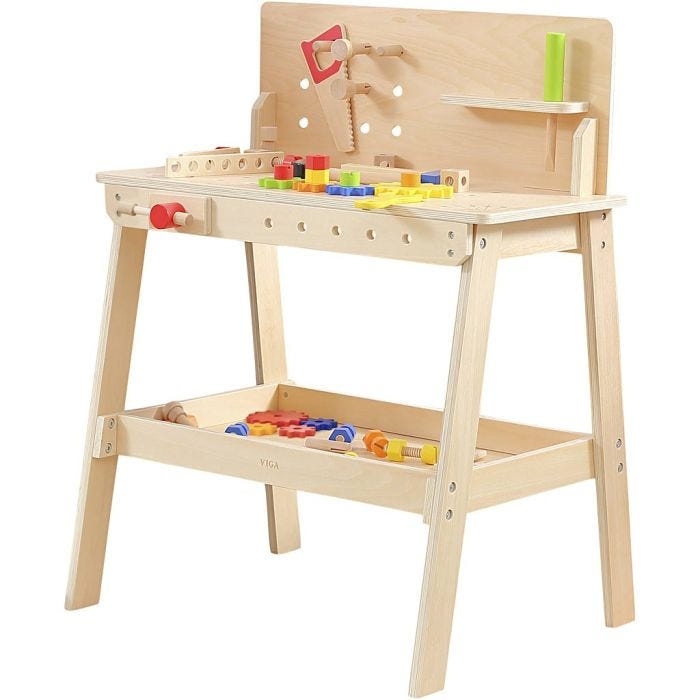 Arbejdsbænk i træ, H: 59 cm, L: 74 cm, B: 44 cm, str. 74x59x44 cm, 1 sæt