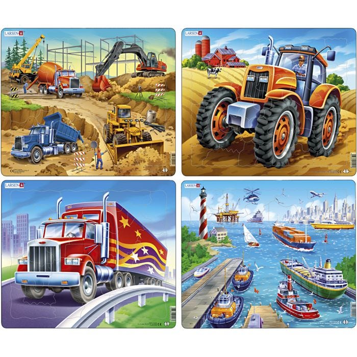 Puslespil transport, str. 28,5x36,5 cm, 25-37 brikker, 4 stk./ 1 pk.