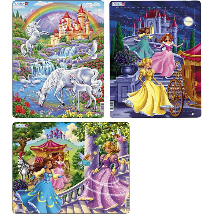 Puslespil prinsesser, str. 28,5x36,5 cm, 24-40 brikker, 3 stk./ 1 pk.