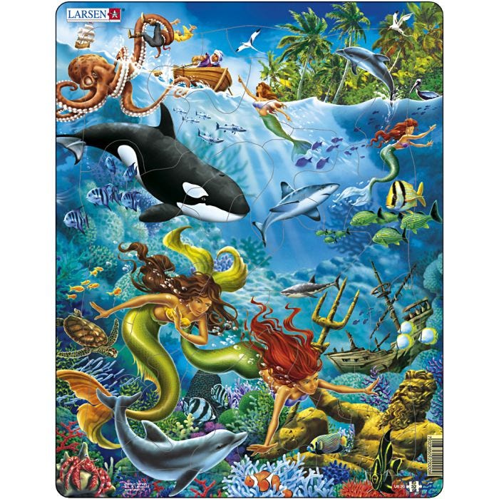 Puslespil, Havfruer, str. 28,5x36,5 cm, 30 brikker, 1 stk.