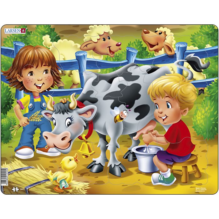 Puslespil, Børn malker ko, str. 28,5x36,5 cm, 18 brikker, 1 stk.