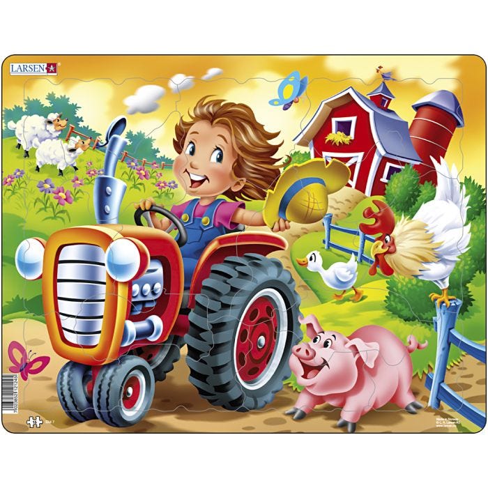Puslespil, Barn på traktor, str. 28,5x36,5 cm, 15 brikker, 1 stk.