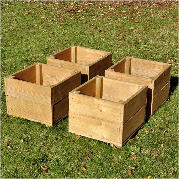Plantekasser i træ, H: 33 cm, L: 40, B: 40 cm, 4 stk., 4 stk./ 1 stk.