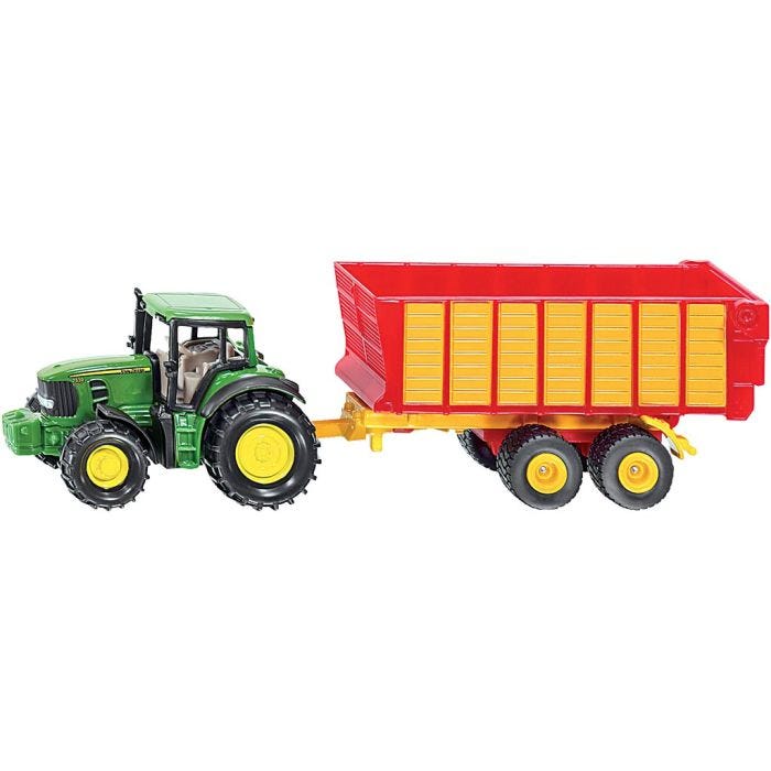 Siku Traktor med vogn, John Deere 1:50, H: 48 mm, L: 169 mm, B: 38 mm, 2 dele/ 1 pk.