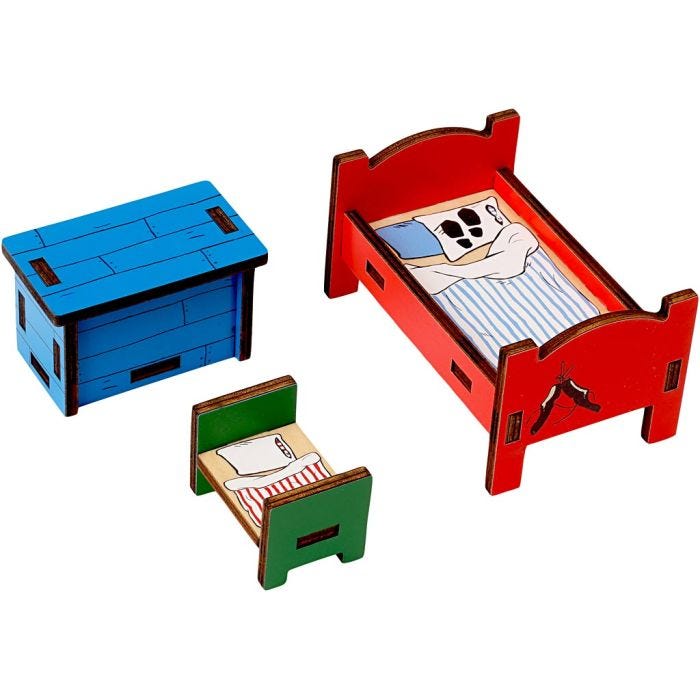 Pippi dukkehus møbler , Soveværelse, 3 stk./ 1 pk.