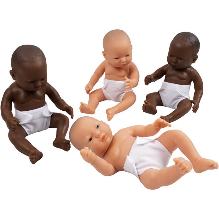 Dukke, Piger og drenge, str. 24 cm, 4 stk./ 1 pk.