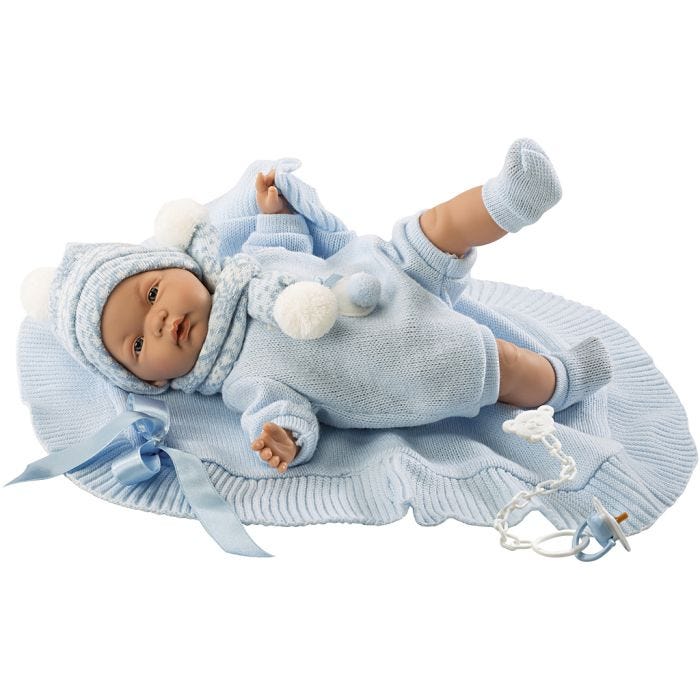 Babydukke, Lyseblåt tøj, 38 cm, 1 stk.