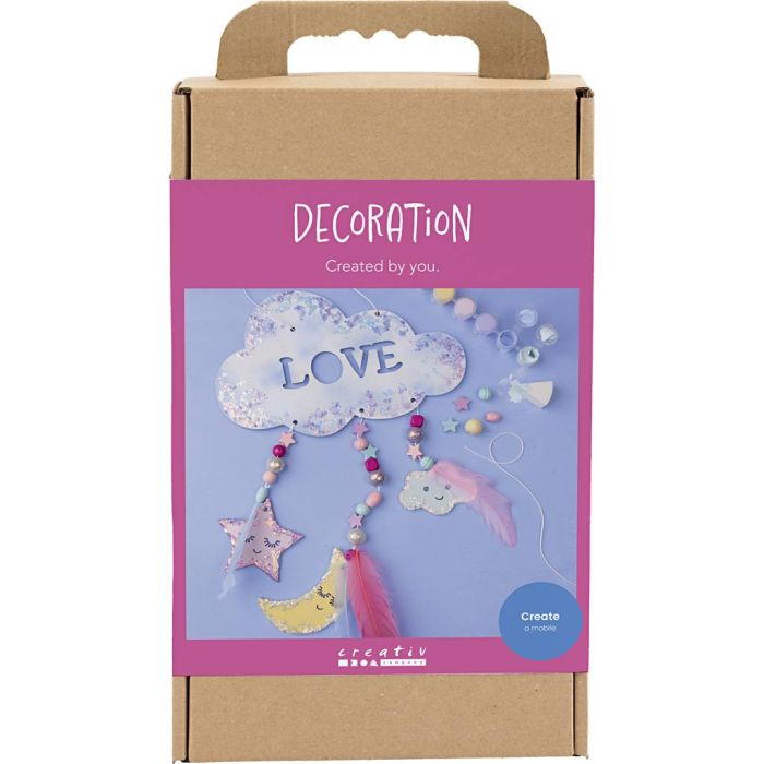 DIY Kit Dekoration, Sky, måne, stjerne, glitterfarver, pastelfarver, 1 pk.
