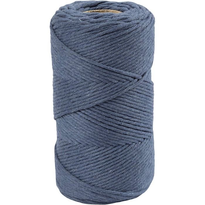 Macramé Snor, L: 198 M, diam. 2 mm, blå, 330 g/ 1 rl.