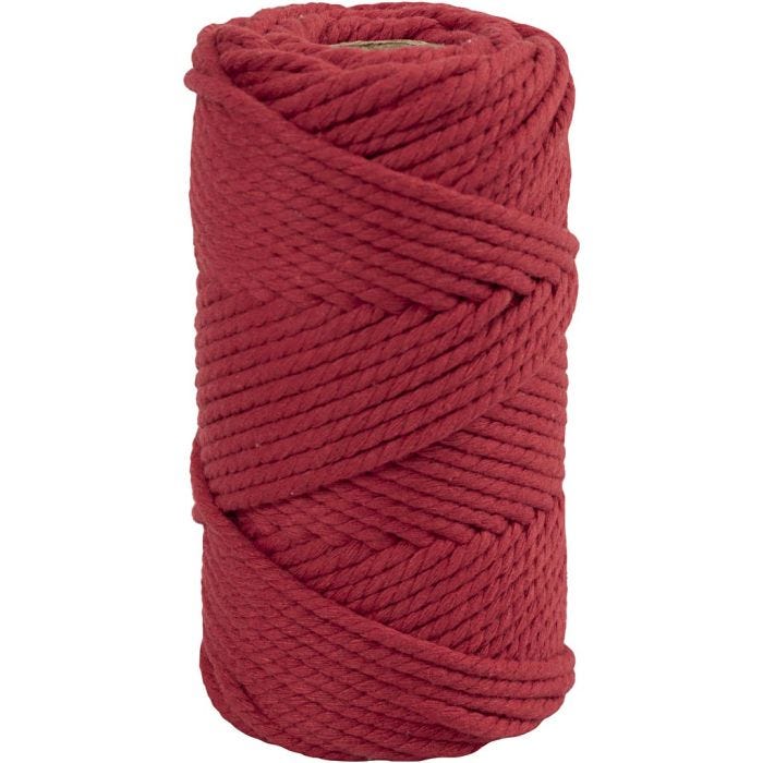 Macramé reb, L: 55 M, diam. 4 mm, rød, 330 g/ 1 rl.