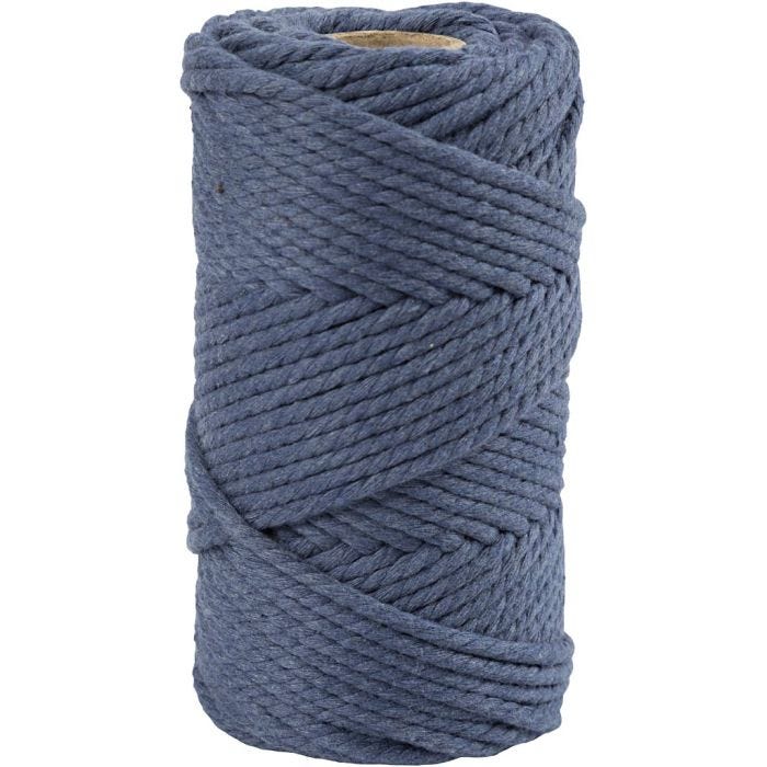 Macramé reb, L: 55 M, diam. 4 mm, blå, 330 g/ 1 rl.