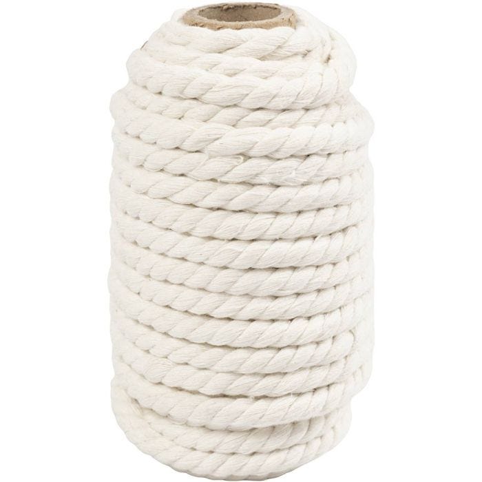 Macramé reb, L: 12 M, diam. 8,5 mm, råhvid, 300 g/ 1 rl.