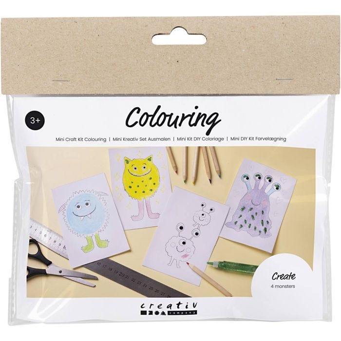 Mini DIY Kit Farvelægning, Monster, ass. farver, 1 pk.