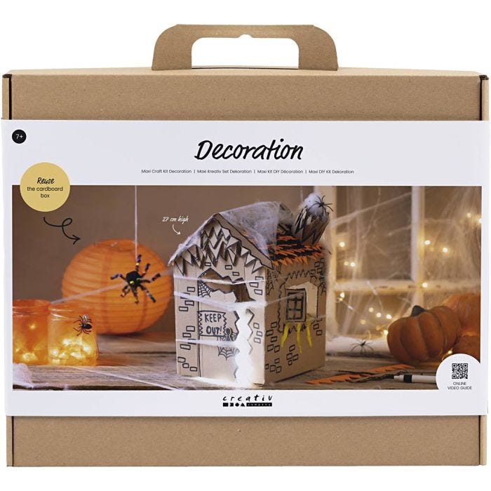 Maxi DIY Kit Dekoration, Halloween hus, sort, lys brun, orange, 1 pk.