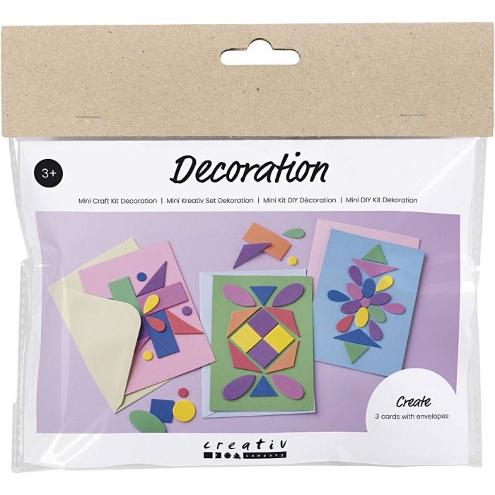 Mini DIY Kit Dekoration, Dekorerede kort, blå, grøn, pink, 1 pk.