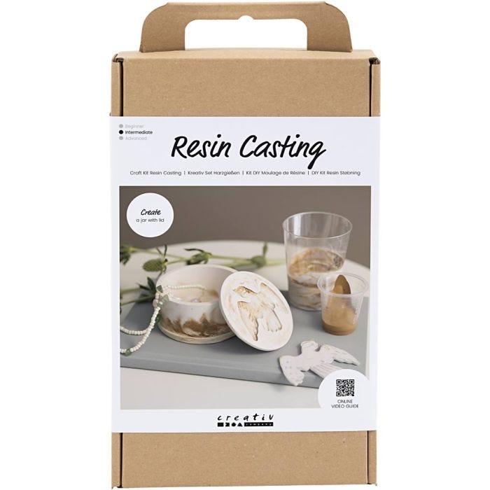 DIY Kit Resin Støbning, Krukke med låg, beige, off white, 1 pk.