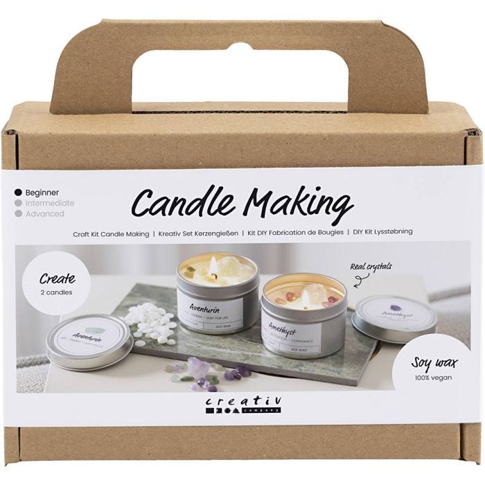 Mini DIY Kit Lysstøbning, Soyalys med aventurin og aventyst, creme, off white, 1 pk.