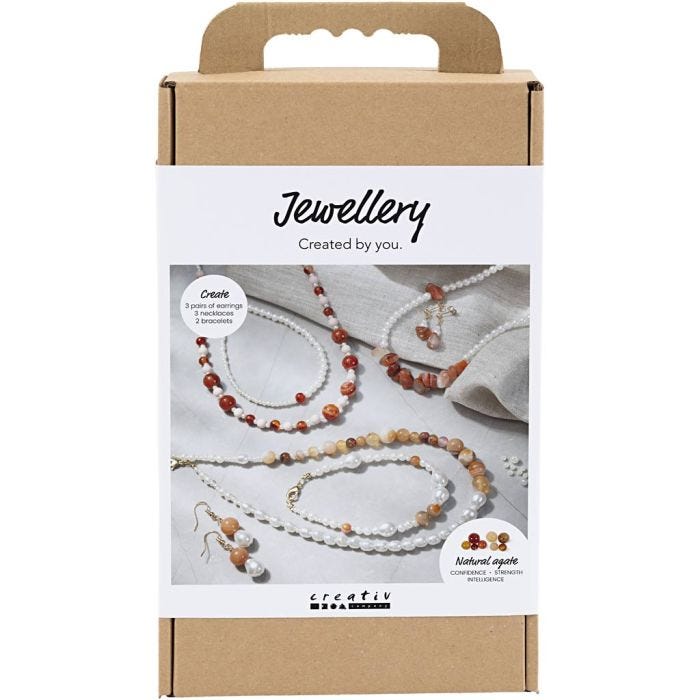 DIY Kit Smykker, beige, brændt orange, hvid perlemor, 1 pk.