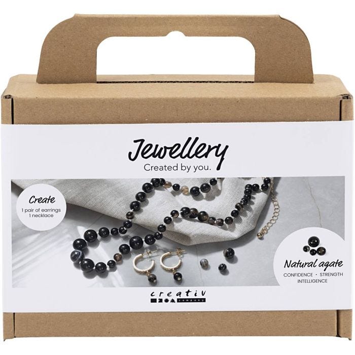 Mini DIY Kit Smykker, Halskæde og øreringe, sort, hvid, 1 pk.