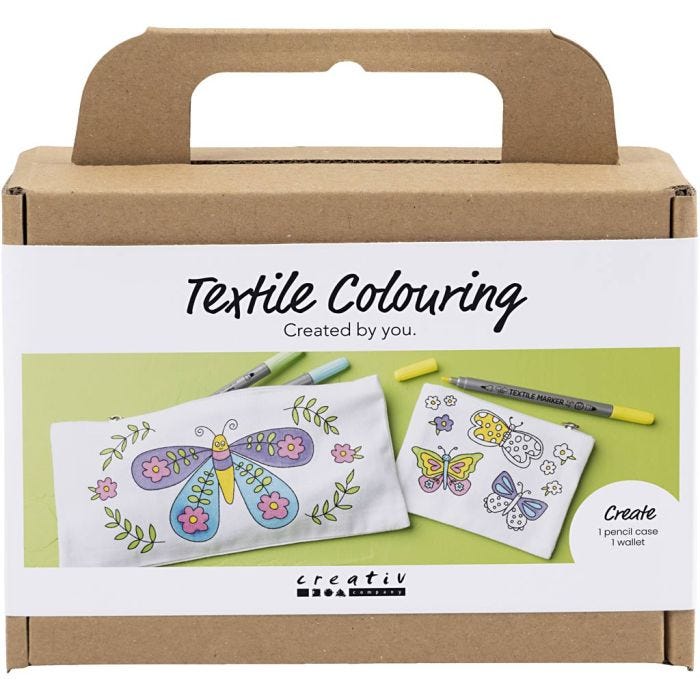 Mini DIY Kit Tekstilfarvelægning, Sommerfugl, pastelfarver, 1 pk.