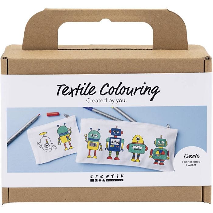 Mini DIY Kit Tekstilfarvelægning, Robot, primærfarver, 1 pk.