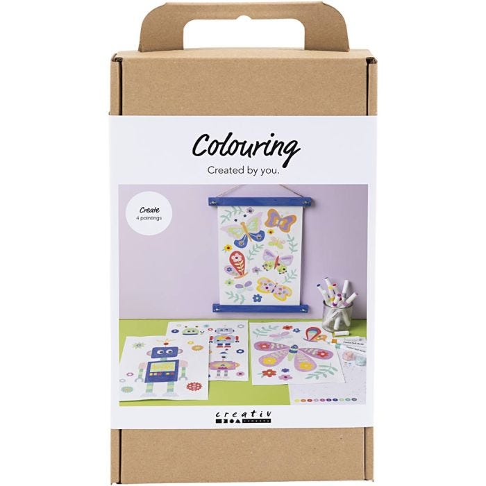 DIY Kit Farvelægning, Sommerfugl og robot, glade farver, 1 pk.