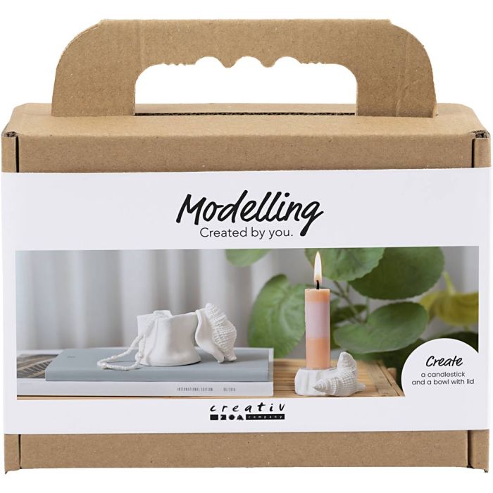 Mini DIY Kit Modellering, Lysestager med konkylier, off white, 1 pk.