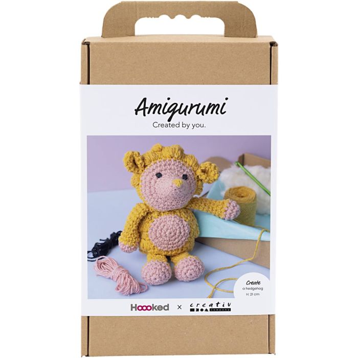 DIY Kit Amigurumi, Pindsvin, lys rosa, varm gul, 1 pk.